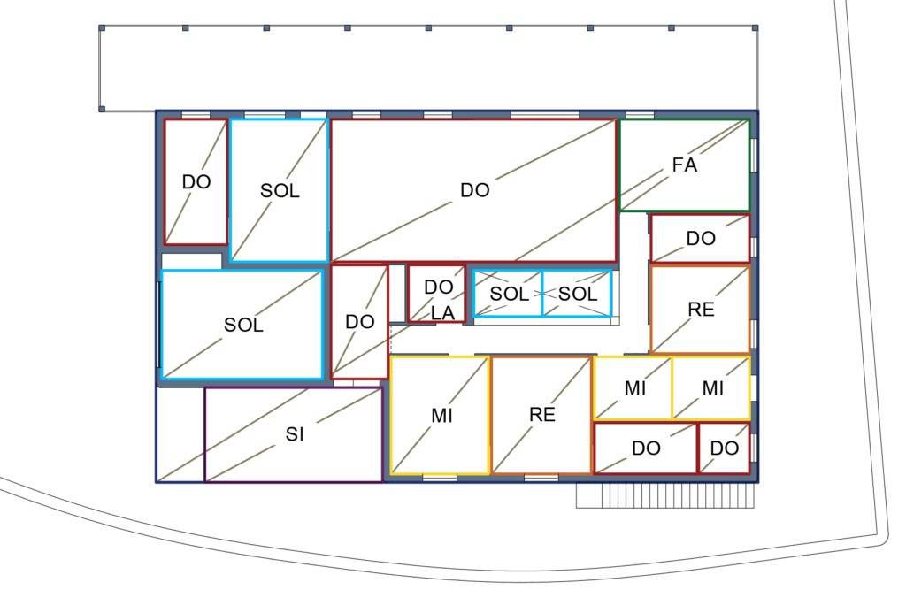 Geometría sagrada con la relación de notas musicales en una vivienda